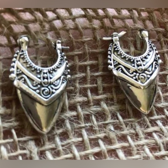 “Viking Spearpoint” Silver Nordic Ethnic Elaborate Point Ornate Embellished Hoop - Picture 14 of 16
